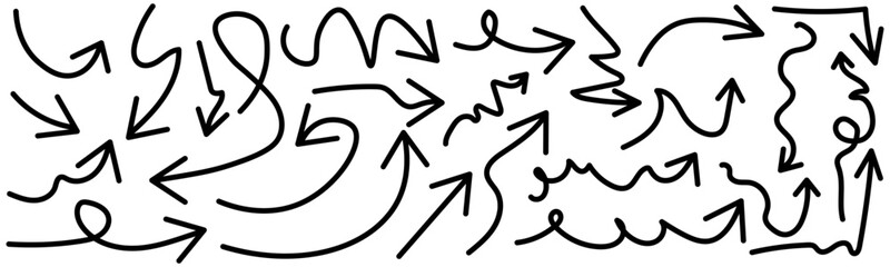 Arrow doodle icon collection.Hand drawing arrows icon set.Arrow grunge symbols.Hand-drawn doodle arrows set icon.Vector