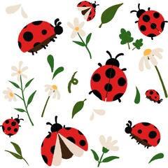 Lady Bugs Seamless Pattern