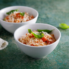 Homemade tomato risotto with basil