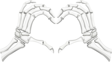 Skeleton hands form a heart shape gesture, haunting symbol of eternal love in the eerie ambiance of Halloween night. Isolated vector spooky gesturing, captures essence of life and death intertwined