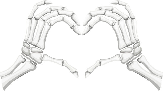 Skeleton hands form a heart shape gesture, haunting symbol of eternal love in the eerie ambiance of Halloween night. Isolated vector spooky gesturing, captures essence of life and death intertwined