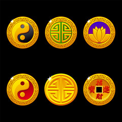 Blessing Chinese coins represent good luck or fortune. Chinese Symbols for Luck.