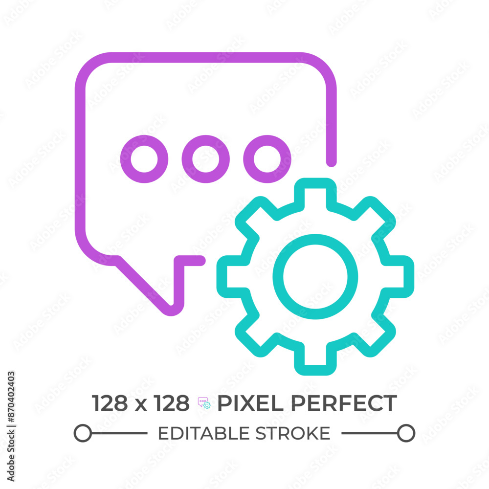 Poster message settings two color line icon. messenger configurations. personalize interaction. chat bubble