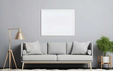 Modern living room with a blank picture frame mockup