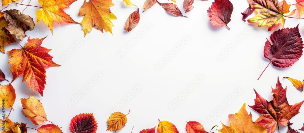 Canvas Prints colorful autumn leaves frame on a white background with copy space image.