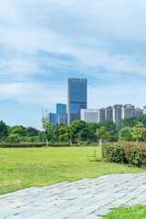city park with modern building background in shanghai