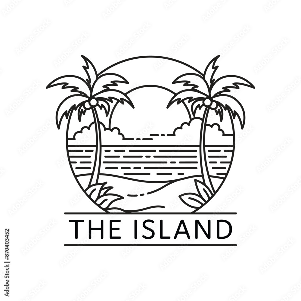 Sticker tropical island line art logo