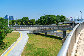 Flight of Stairs to a Modern Pedestrian Bridge