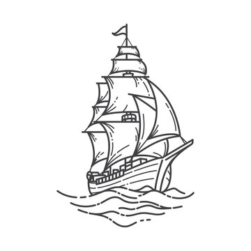 recommend clip art: Line art of sailing ship at sea