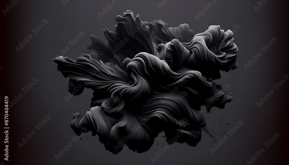 Poster a 3d rendering of a black abstract shape on a dark gray background.
