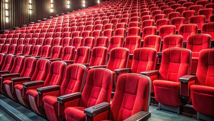 Obraz premium Empty red movie seats in a theater , theater, cinema, chair, red, empty, rows, audience, film, entertainment, show, seating