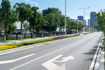 Empty urban road and buildings in the city