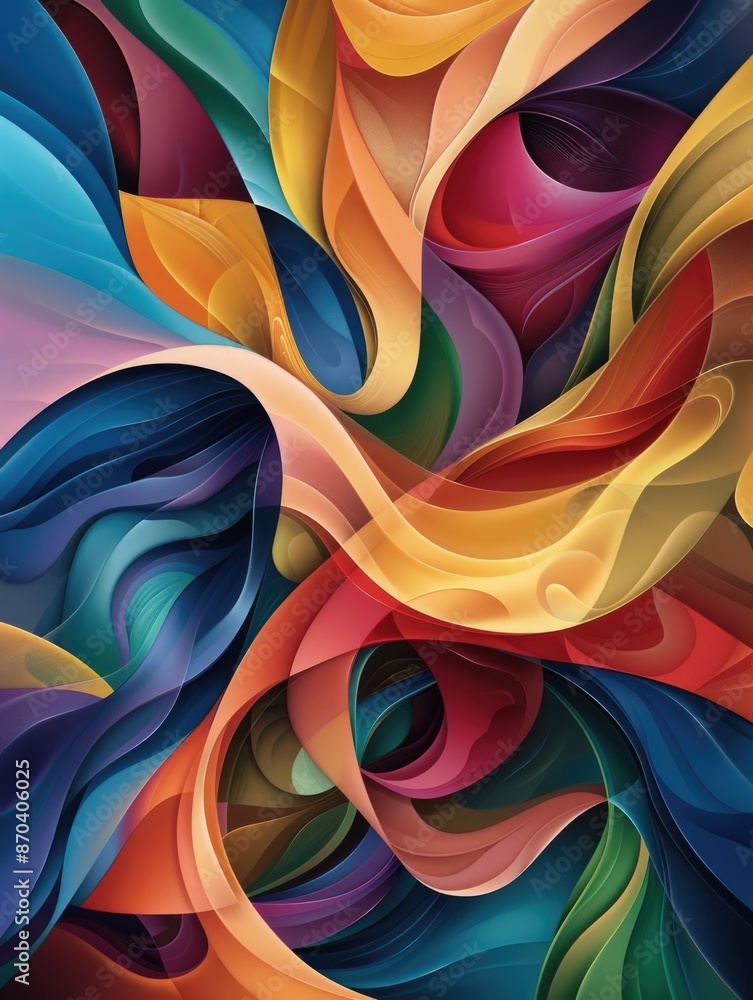 Poster a colorful abstract painting with a lot of different colors and shapes. the painting is full of ener