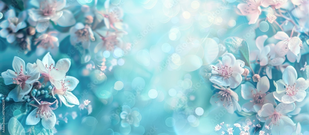 Poster background featuring romantic blue hue, adorned with flowers, and ideal for overlaying text or image