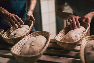 raw bread in basket in a traditional bakery