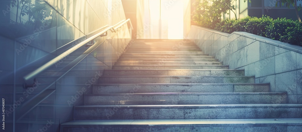 Poster blurred background of a stairway and corporate building with copy space image.