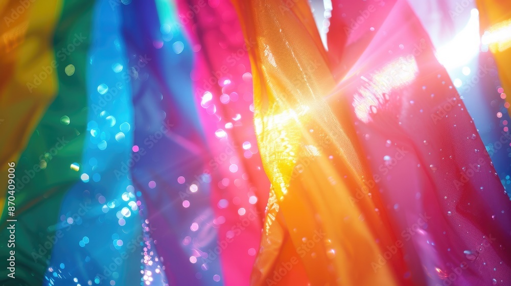 Aufkleber a colorful fabric with a rainbow pattern and a lot of sparkles. the colors are bright and vibrant, c