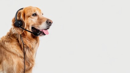 Golden Retriever Wearing a Headset  Customer Service Concept