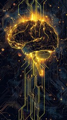 3D Illustration of a Brain with Technological Background