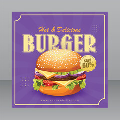 Square Hot and Delicious BURGER Flyer For Marketing Purposes, Restaurant Banner, Restaurant Flyer, Restaurant Poster, Food Banner, Food Poster, Food Flyer, Advertisement Flyer, Ads Flyer