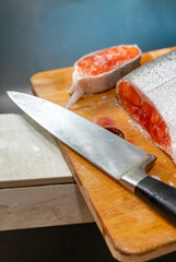A tantalizing series showcasing the delicate art of preparing and presenting salmon sashimi