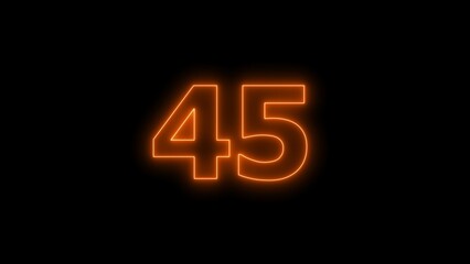 Neon digital number forty-five with alpha channel, neon sign illustration.