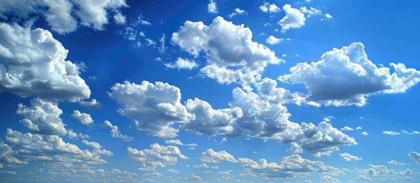 Clouds in a picturesque blue sky provide a scenic backdrop appropriate for a copy space image.