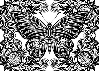 seamless design of butterfly and mandala ornament
