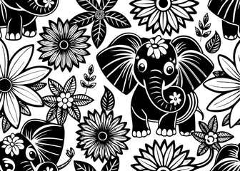 seamless pattern design of elephants and flowers for tumbler laser