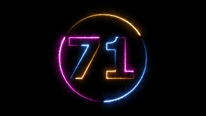 Neon digital number seventy-one with alpha channel, neon sign illustration.