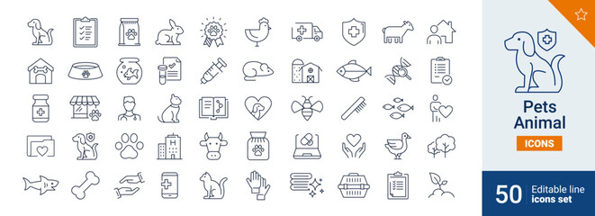 Pets icons Pixel perfect. health, food, dog, ...	
