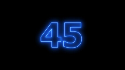 Digital Blue color neon number forty-five with alpha channel, neon sign illustration.