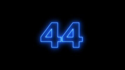 Digital Blue color neon number forty-four with alpha channel, neon sign illustration.