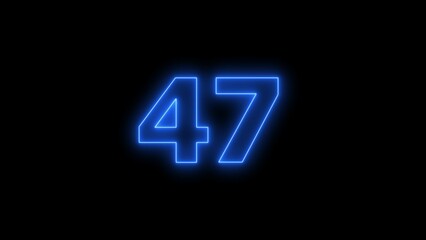 Digital Blue color neon number forty-seven with alpha channel, neon sign illustration.