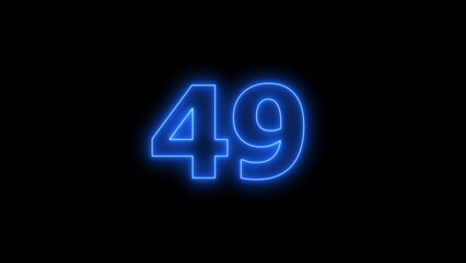 Digital Blue color neon number forty-nine with alpha channel, neon sign illustration.