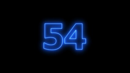 Digital Blue color neon number fifty-four with alpha channel, neon sign illustration.