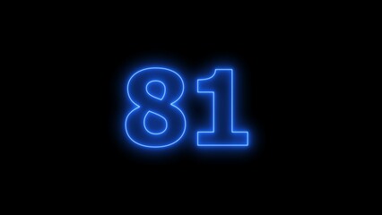 Digital Blue color neon number eighty-one with alpha channel, neon sign illustration.