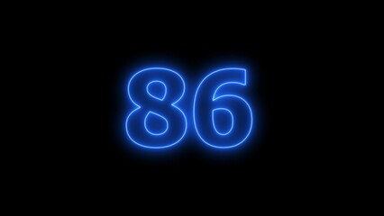 Digital Blue color neon number eighty-six with alpha channel, neon sign illustration.