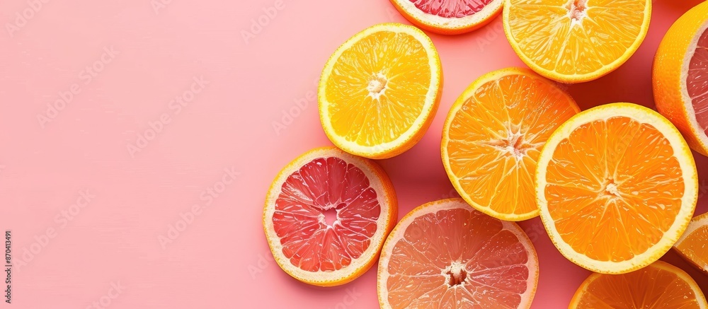 Poster orange citrus fruits create a background with ample copy space image.