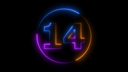 Neon digital number fourteen with alpha channel, neon sign pink and blue color illustration.

