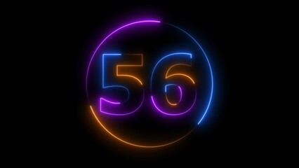 Neon digital number fifty-six with alpha channel, neon sign illustration.