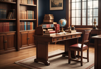 library interior with bookshelves. Generative AI