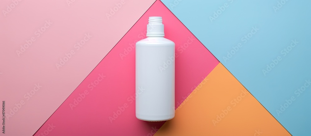 Poster top view picture of a bottle of glue on a colorful studio paper background with space to copy.