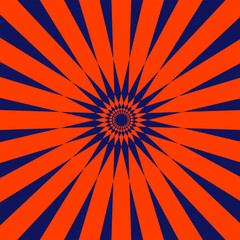 Orange rays on a dark blue vector background EPS 10. Geometric abstract pattern. Fashion graphic design. Retro style background. Modern abstract rays. Template for wallpaper, wrapping, fabric