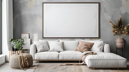 Mockup the interior living room design with white furniture