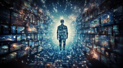 Global freelancer finder  digital profiles with photos on blue globe for job search