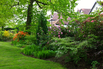 Garden view in springtime in England, UK