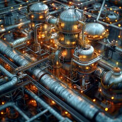 Oil refineries and chemical plants in industrial areas.