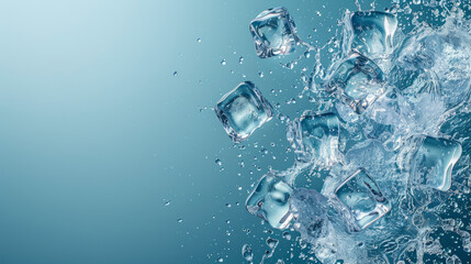 An abstract illustration of ice, with its transparent, clear cubes and flowing waves. liquid splash with frozen ice