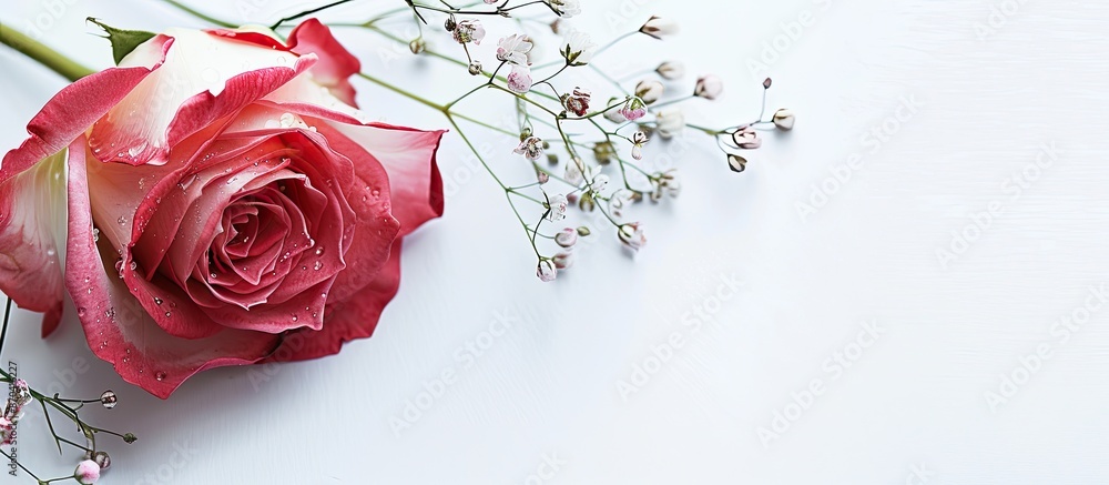 Canvas Prints gorgeous pink rose design on a white background with ample copy space image for a congratulatory wed